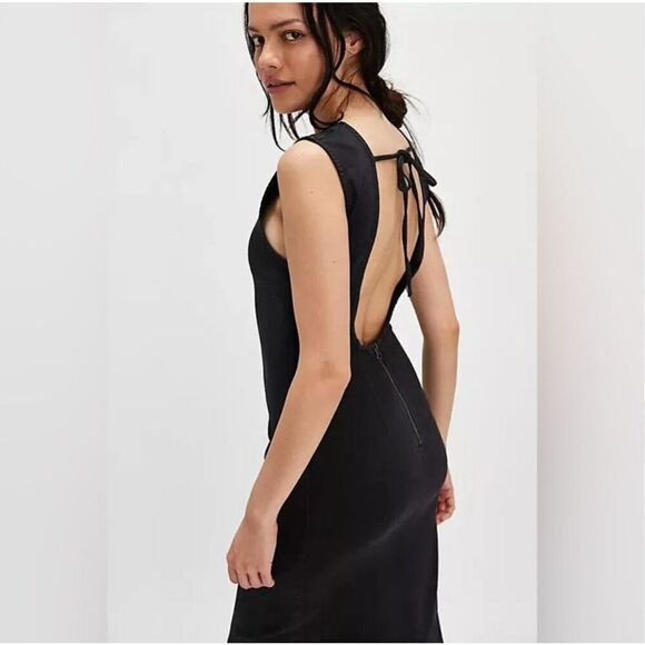 Free people tell me about it midi dress open back soft denim black size 2 new - Picture 4 of 12